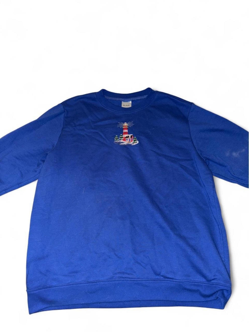 Blair Royal Blue Crewneck Sweater with Lighthouse Motif